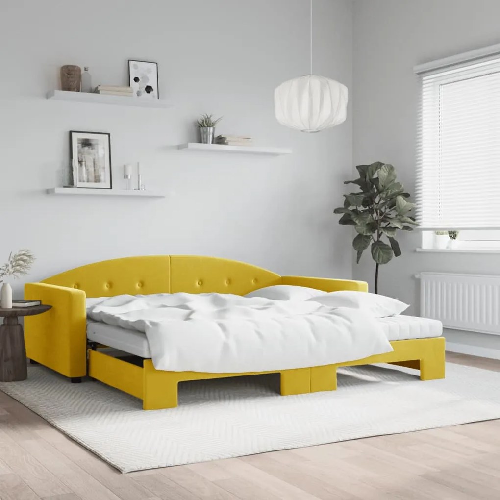vidaXL Sofá-cama com gavetão e colchões 100x200 cm veludo amarelo