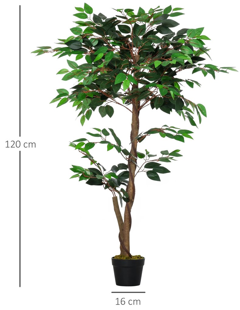 Árvore de Chá Artificial 120 cm Planta Artificial com 546 Folhas Musgo e Vaso para Exterior Sala de Estar Escritório Verde