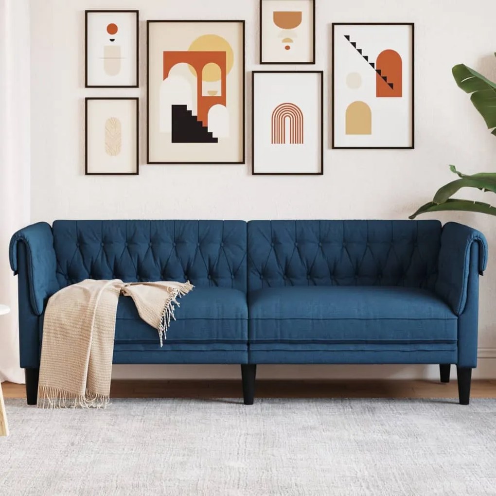 vidaXL Sofá chesterfield 3 lugares tecido azul