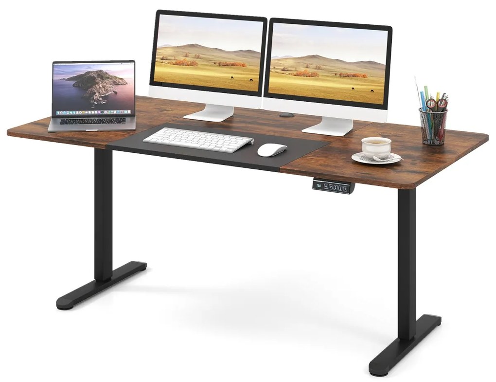 Secretária elétrica 140 x 70 cm com altura ajustável, memória de 4 posições, orifício para cabos e motor silencioso Café