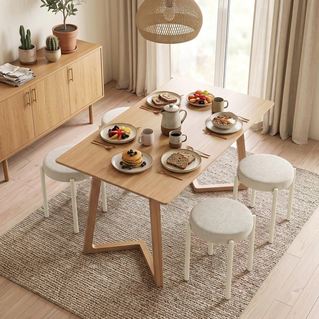 Conjunto de 4 Bancos Redondos sem Encosto (MESA NÃO INCLUIDA), 45 x 45 x 47,5 cm, Empilháveis, Cremes
