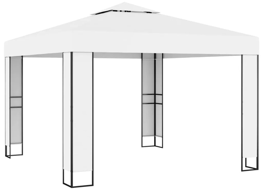 Gazebo com toldo duplo e cordões de luzes LED 3x3 m branco