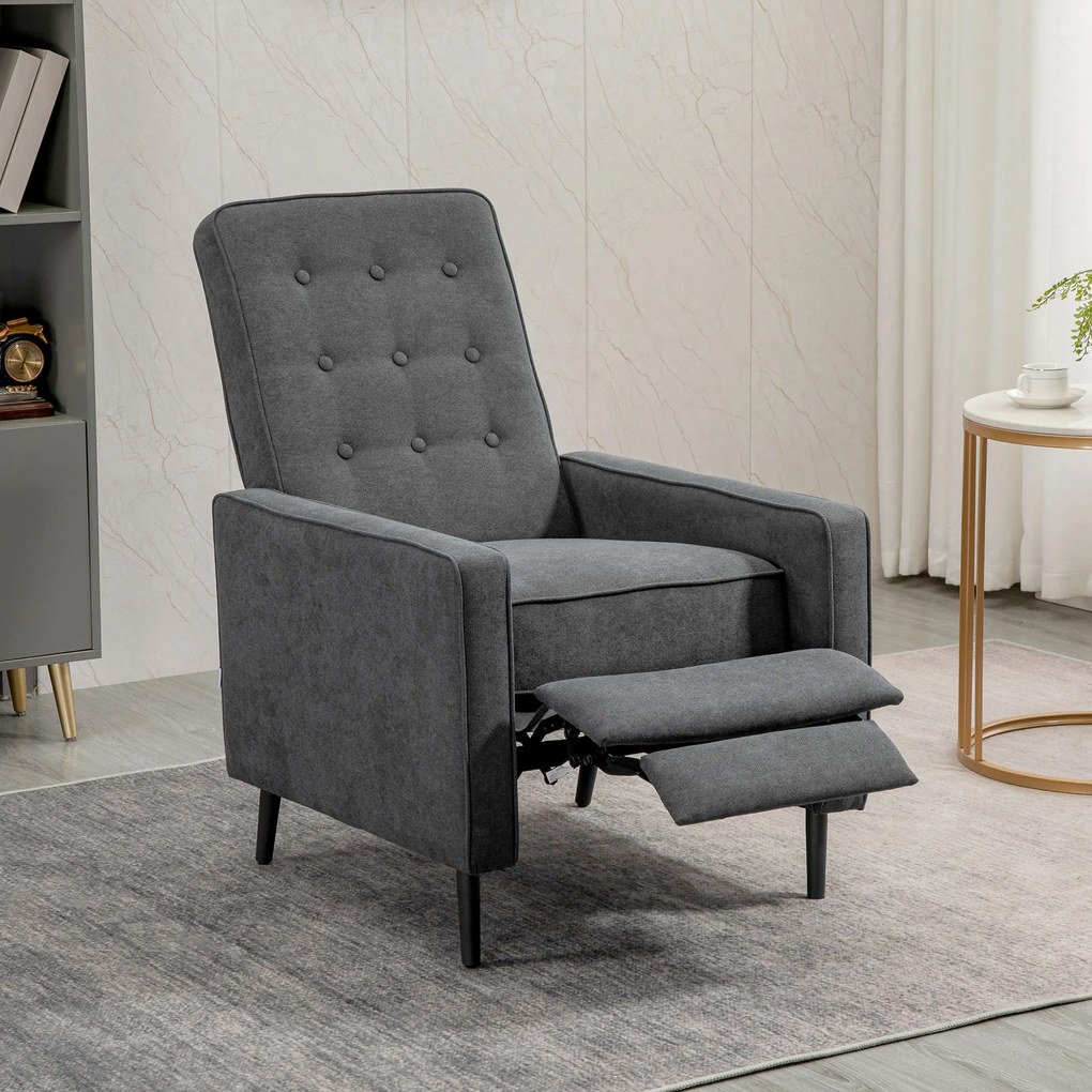 HOMCOM Poltrona Relax Reclinável Manual até 145° Estofada em Poliéster com Apoio para os Pés Retrátil Carga Máxima 150kg para Sala de Estar Dormitório Escritório 68x87x100cm Cinza