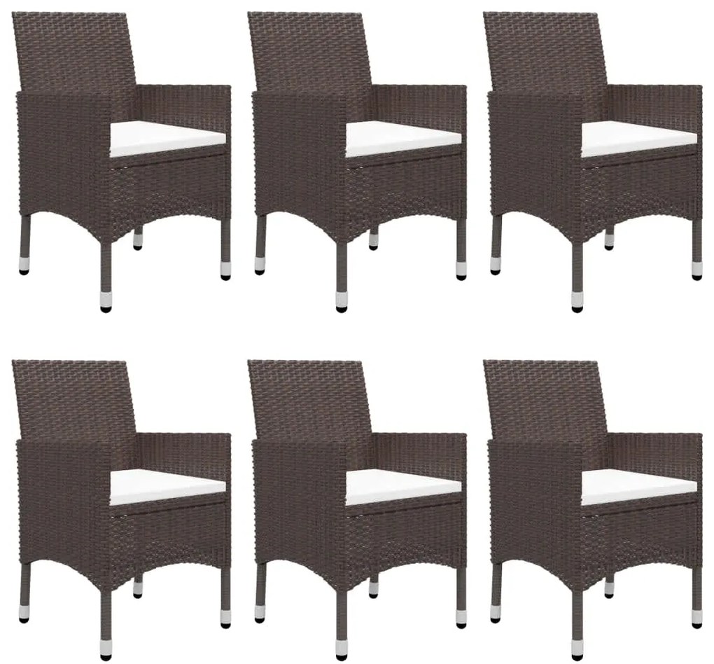 7 pcs conjunto de jantar para jardim com almofadões castanho