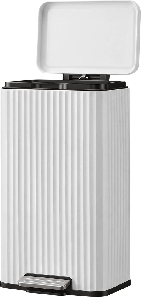 Caixote do lixo de cozinha em aço 33,6 x 29,8 x 59,5 cm com fecho suave e cesto interior amovível, 30 L, branco