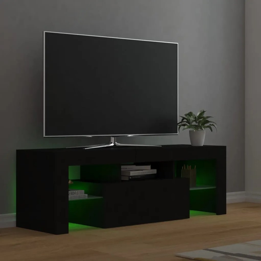 Móvel de TV com luzes LED 120x35x40 cm preto
