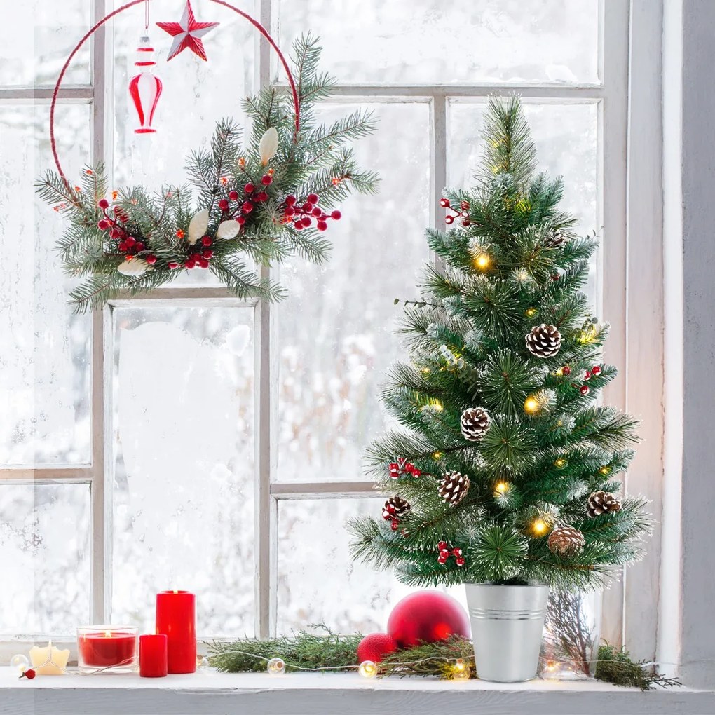 Árvore de Natal artificial pré-iluminada de 90 cm Funciona com pilhas com 81 pontas de PVC e pinheiro 20 luzes LED 8 modos Verde