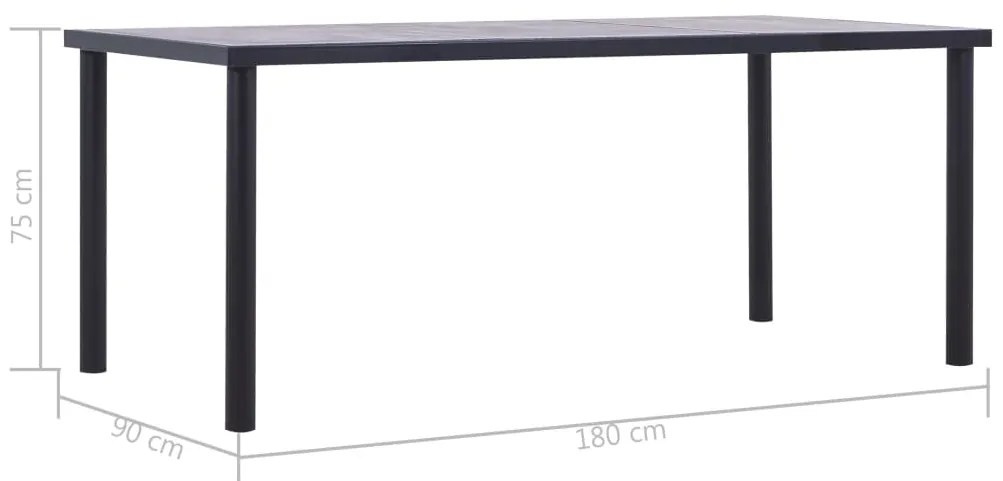 Mesa de jantar 180x90x75 cm MDF preto e cinzento cimento