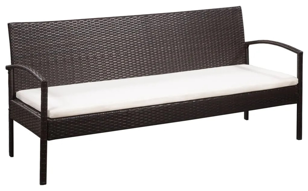 vidaXL Sofá de jardim de 3 lugares com almofadões vime PE castanho