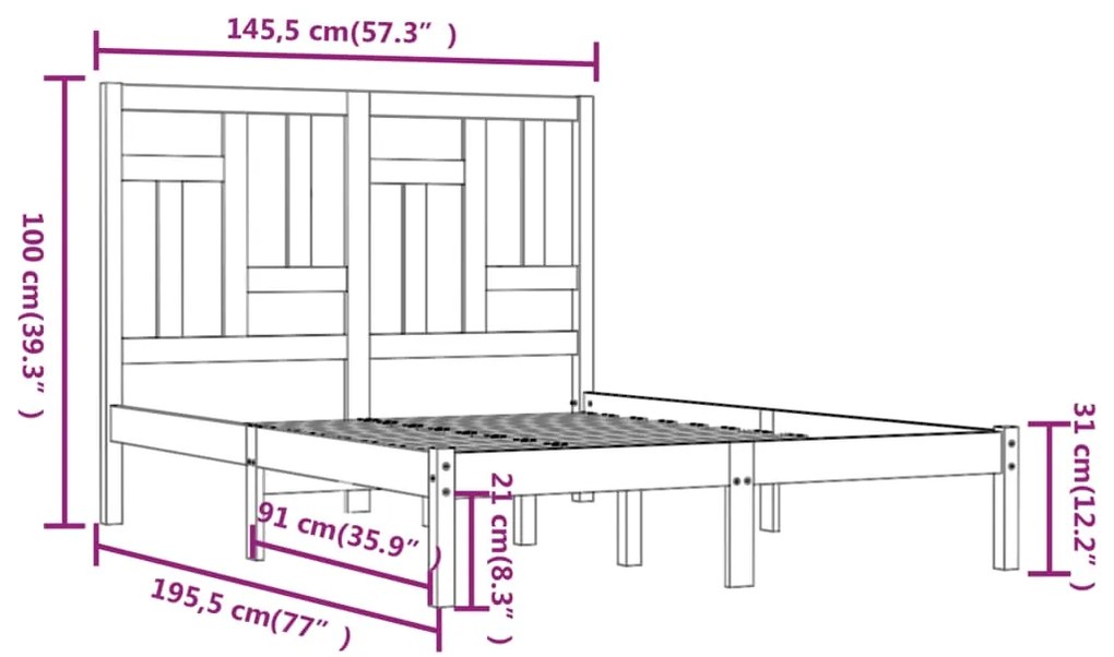 Estrutura de cama 140x190 cm pinho maciço