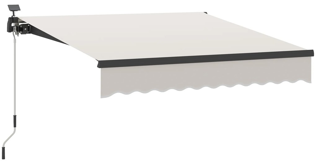 Outsunny Toldo Manual Retrátil 295x250 cm com Luzes LED Solares Toldo para Varanda com Manivela de Alumínio e Proteção UV50+ Creme