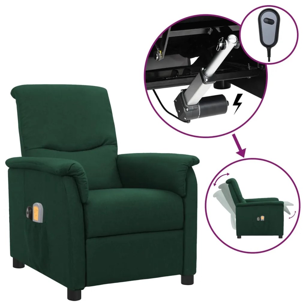 vidaXL Poltrona de massagens elétrica tecido verde-escuro