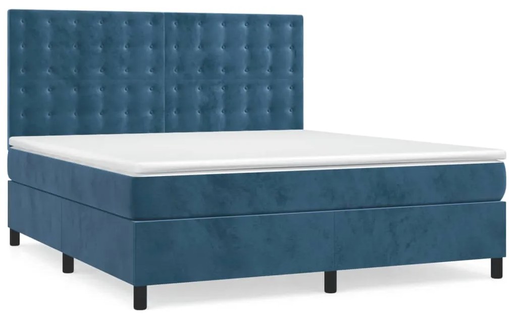 Cama box spring c/ colchão/LED 160x200 cm veludo azul-escuro