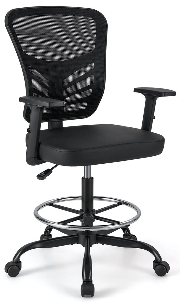 Cadeira de escritorio ergonómica Altura do assento 54-75 cm giratória alta com apoios de braços rebatíveis Preto