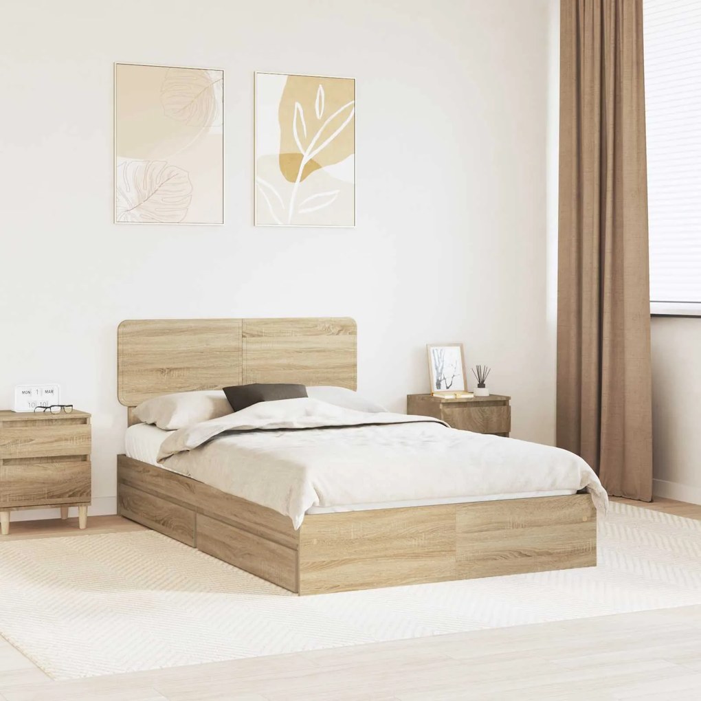 vidaXL Cama com Armazenamento com gaveta Carvalho Sonoma 120 x 190 cm