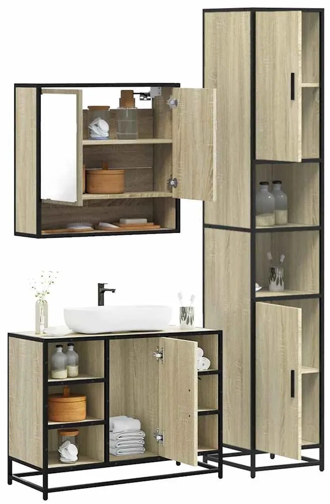 vidaXL 3 pcs conj. móveis casa banho derivados madeira carvalho sonoma