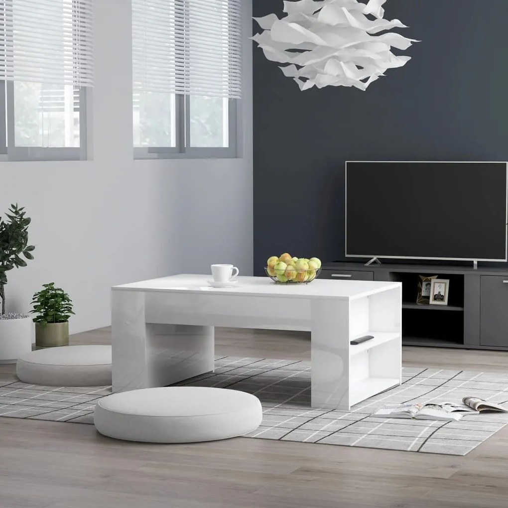 802117 vidaXL Mesa de centro 100x60x42 cm contraplacado branco brilhante