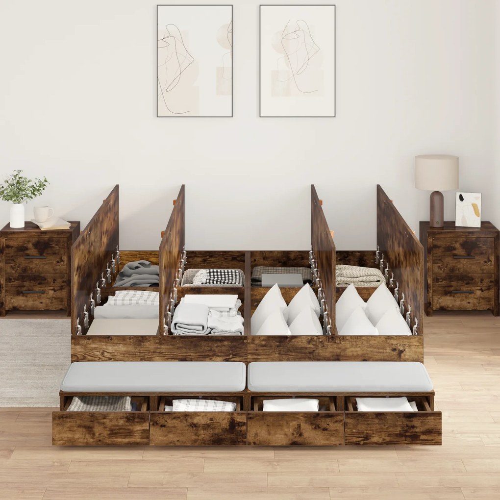 Estrado de Cama com Arrumação em Carvalho Fumado 135x190 cm