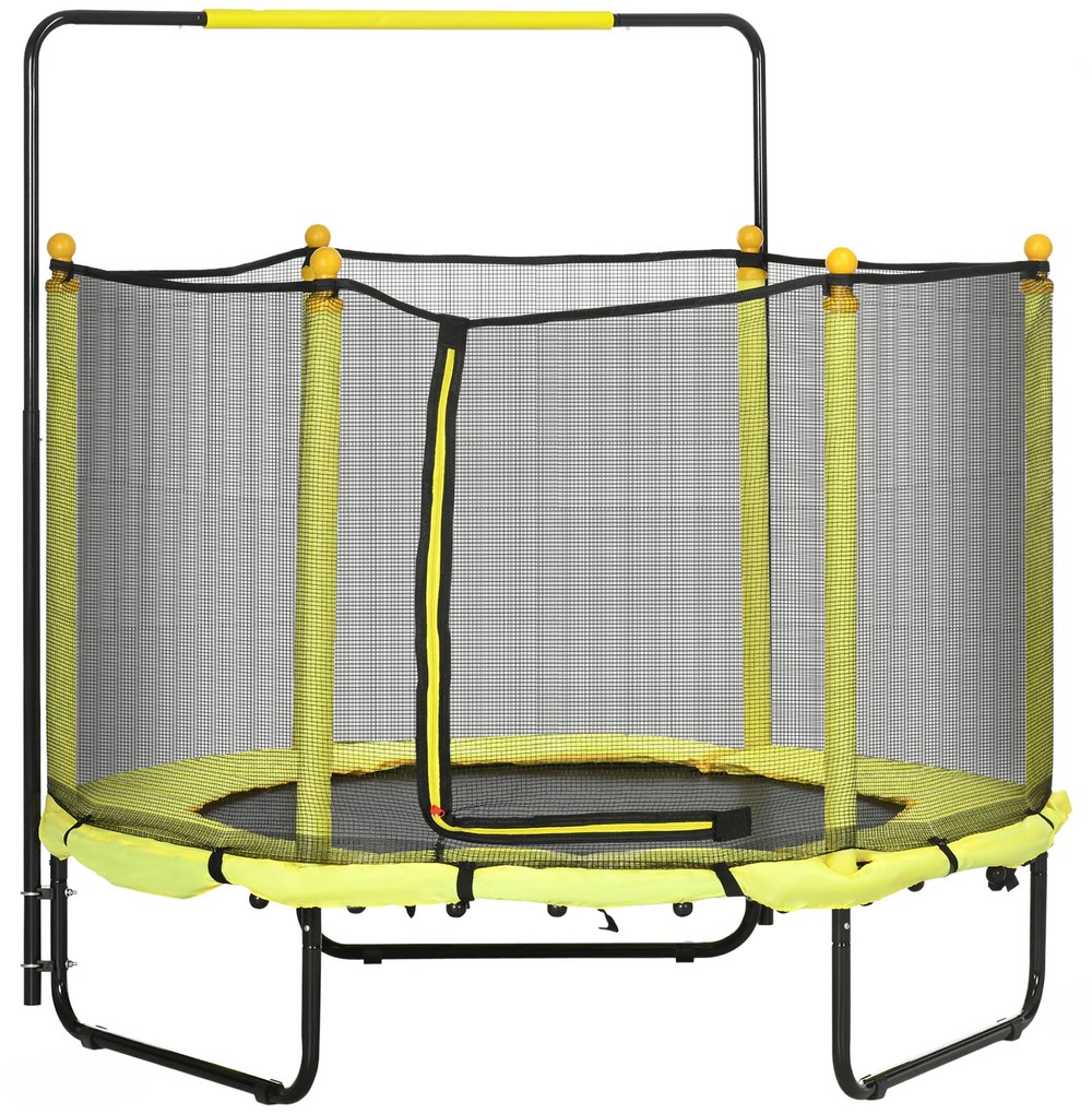 ZONEKIZ Trampolim Infantil com Rede de Segurança Barra Ajustável para Interior e Exterior Ø140x120-140 cm Amarelo