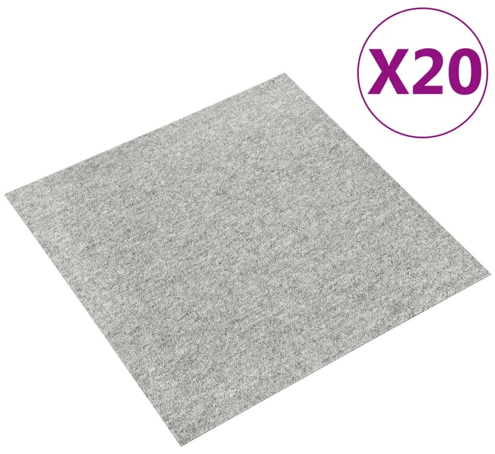 147310 vidaXL Ladrilhos carpete para pisos 20 pcs 5 m² 50x50cm cinzento-claro