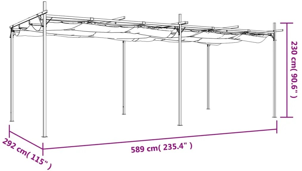 Pérgola com toldo retrátil 589x292x230 cm cor cinza-acastanhado