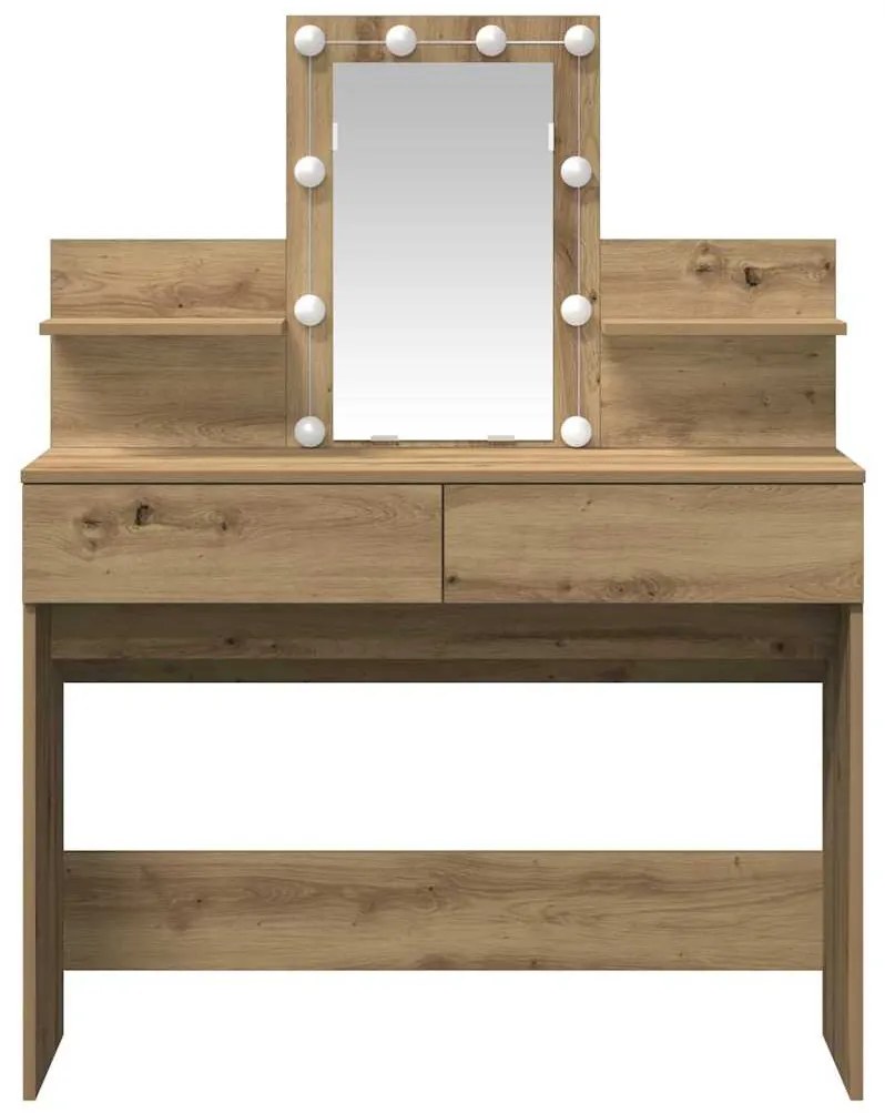 Mesa de Maquilhagem com LED Carvalho Artesanal 100x40x130 cm