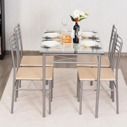 Conjunto de mesa de jantar retangular de madeira com 5 peças