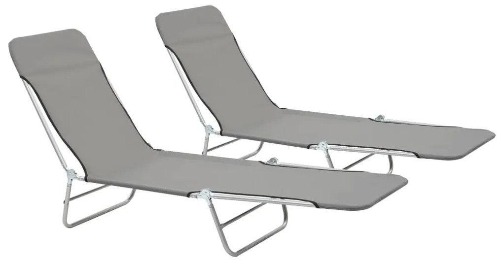 44302 vidaXL Espreguiçadeiras dobráveis 2 pcs aço e tecido cinzento