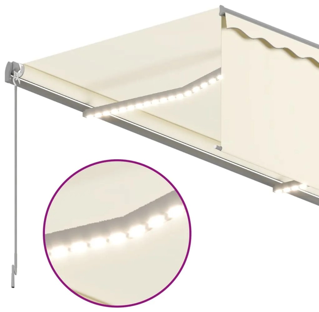 Toldo automático c/ estore/LED/sensor de vento 4x3 m cor creme