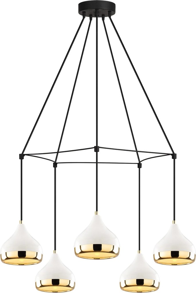 Candeeiro de Teto Yildo – Branco, Preto e Dourado – Diâmetro 68 cm, Al