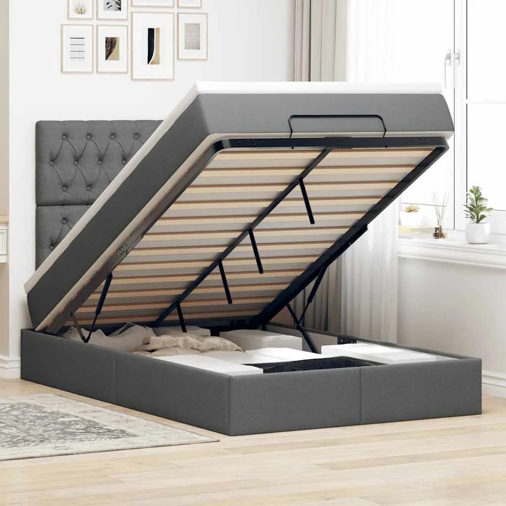 vidaXL Estrutura cama otomana colchão 120x200cm tecido cinzento escuro