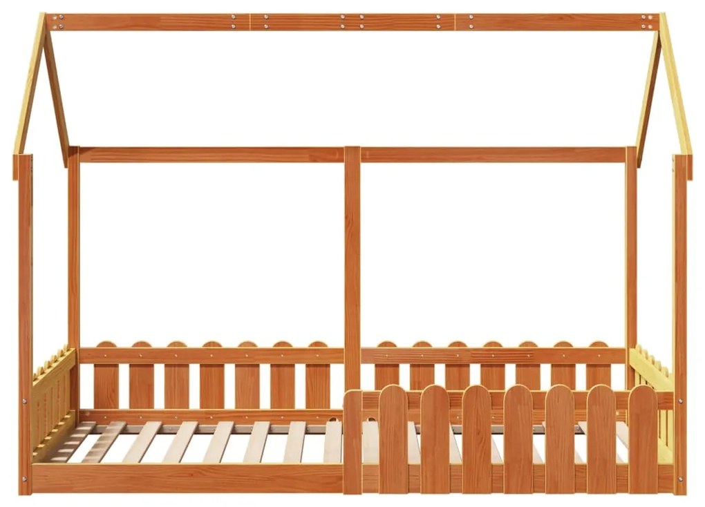 Cama infantil formato casa 90x190 cm pinho maciço castanho-mel