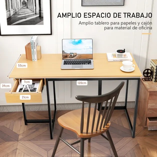Mesa de escritório com estrutura de metal, pés ajustáveis, mesa de trabalho moderna para estudo 120 x 55 x 75 cm Natural