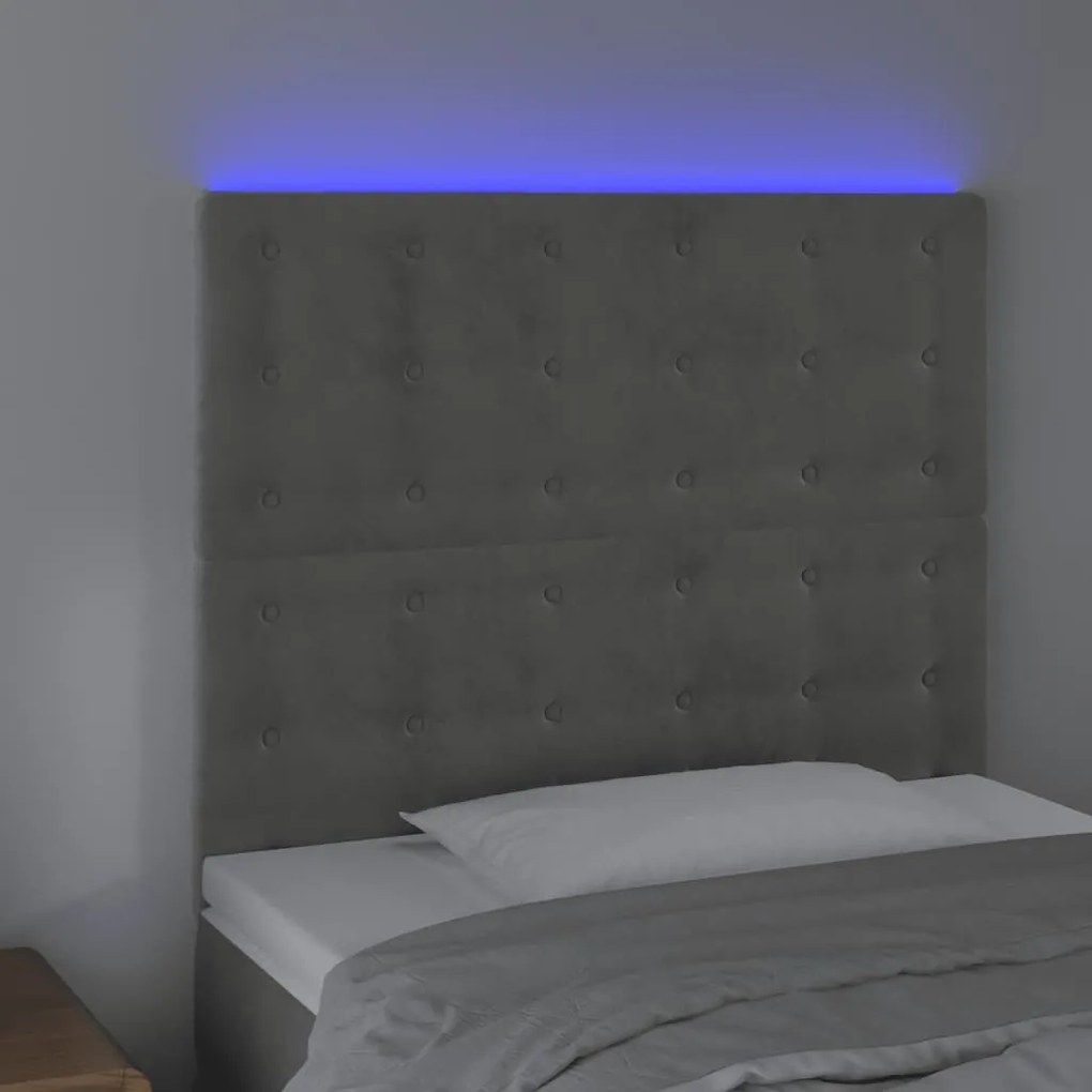 Cabeceira cama c/ luzes LED veludo 100x5x118/128cm cinza-claro