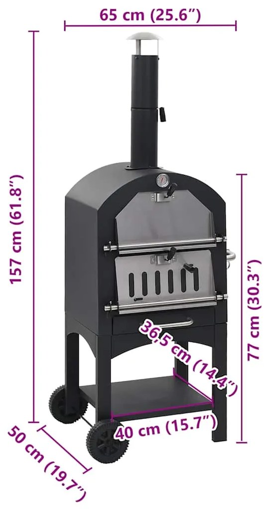 Forno de pizzas a carvão para jardim c/ pedra refratária