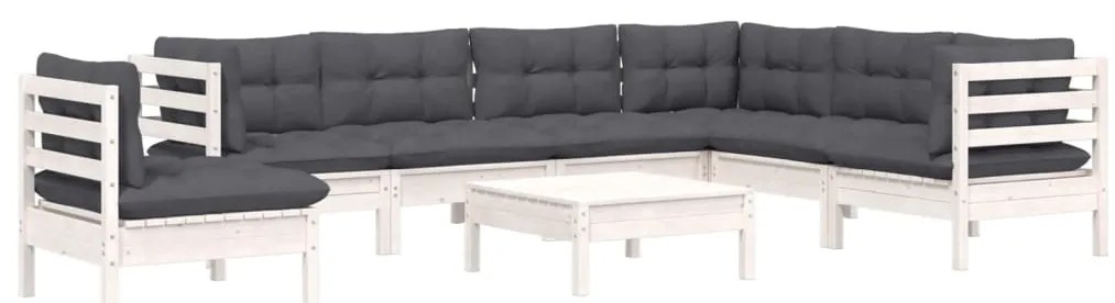 8 pcs conj. lounge de jardim c/ almofadões pinho maciço branco