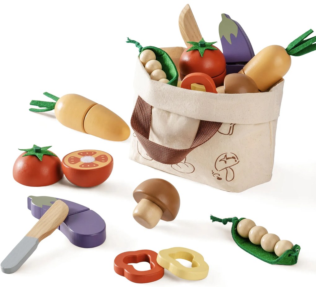 Conjunto de Comidas de Brincar Infantil de Madeira - Vegetais