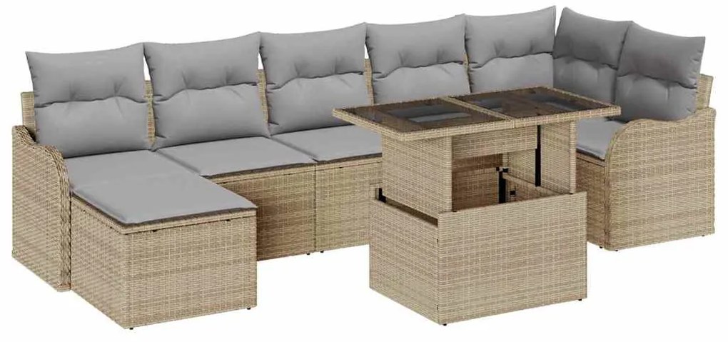 Conjunto de Sofá de Jardim com 8 Peças e Almofadas Bege Poliéster