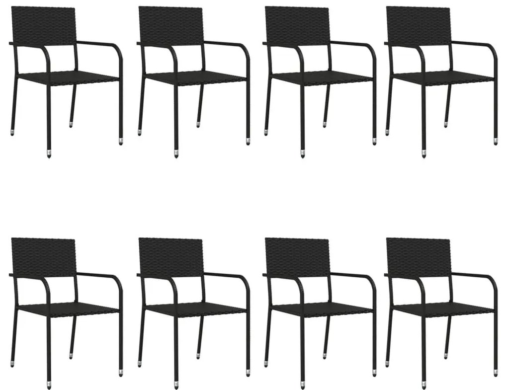 9 pcs conjunto de jantar para jardim vime PE e aço preto