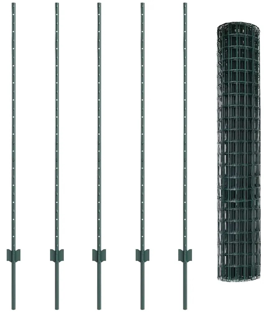 Cerca Euro com 5 Posts U Verde 1,4x10 m Aço