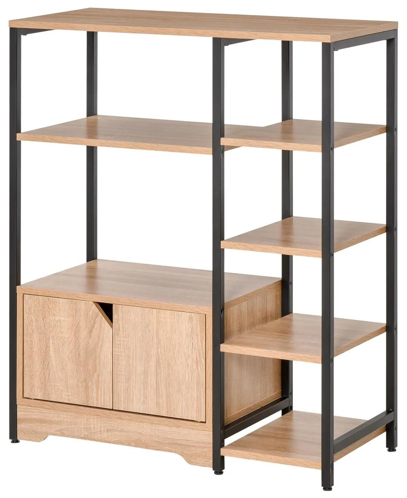 HOMCOM Estante para Livros com Múltiplas Prateleiras Abertas e 1 Armário com Porta Dupla Estante de Armazenamento para Escritório Sala de Estar 80x35x97cm Madeira Natural