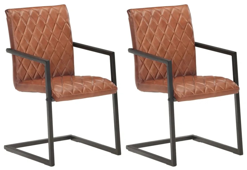 vidaXL Cadeiras de jantar cantilever 2 pcs couro genuíno castanho