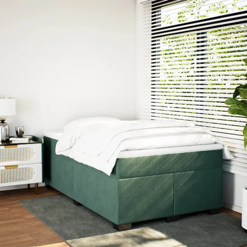 Cama boxspring com colchão 120x200 cm veludo verde-escuro