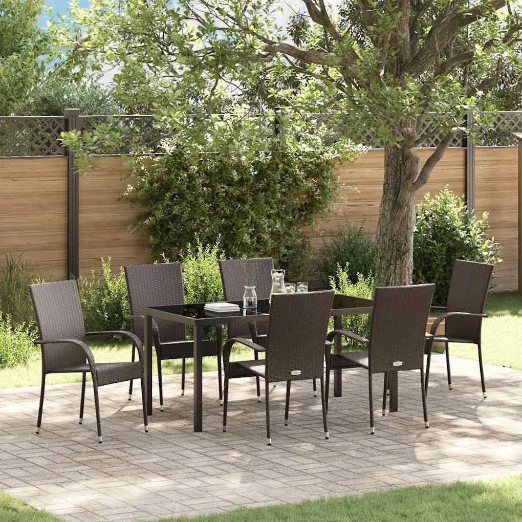 vidaXL Conjunto de Jantar para Jardim 7 pcs Castanho Rattan de PE