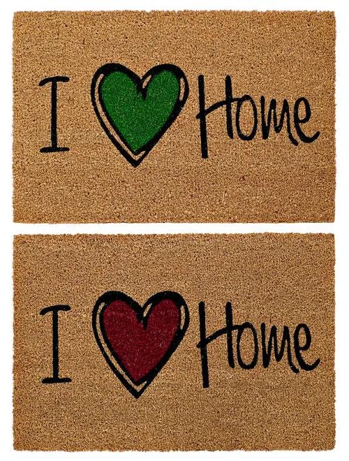 Tapete DKD Home Decor I Love Home Castanho Vermelho Verde PVC Coco (2 pcs) (60 x 40 x 1.5 cm)