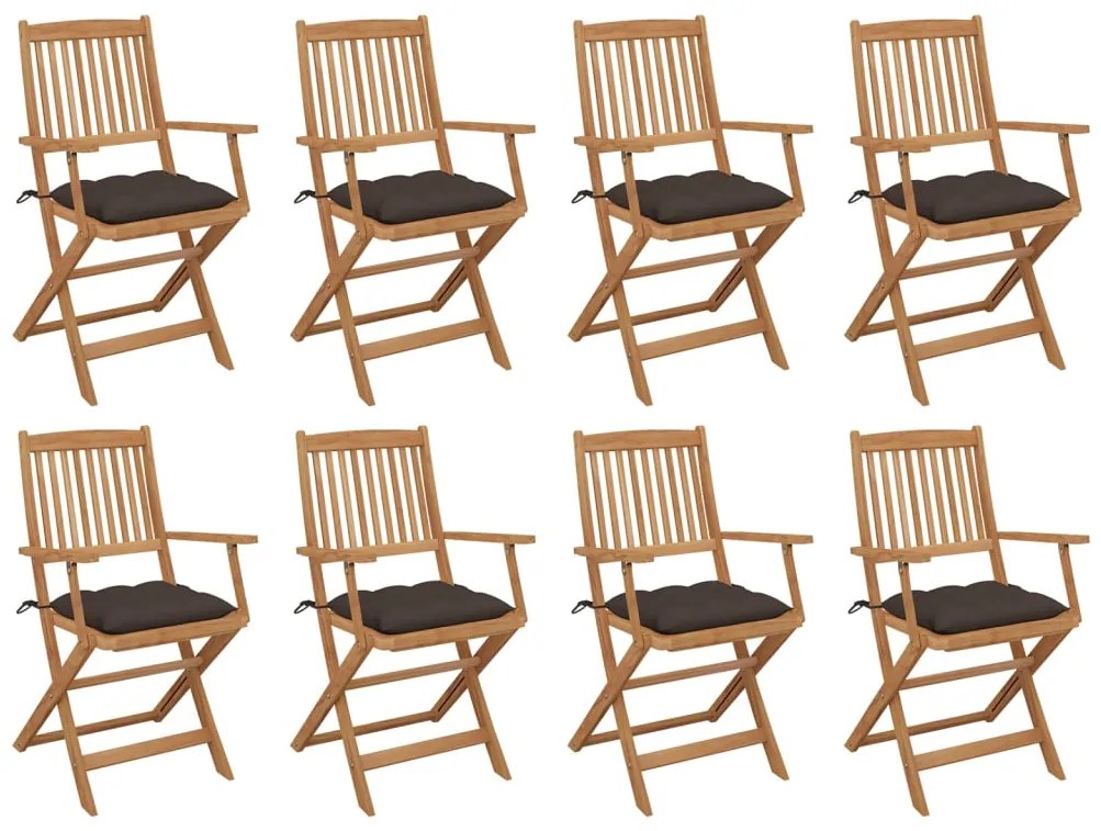 vidaXL Cadeiras de exterior dobráveis c/ almofadões 8pcs acácia maciça