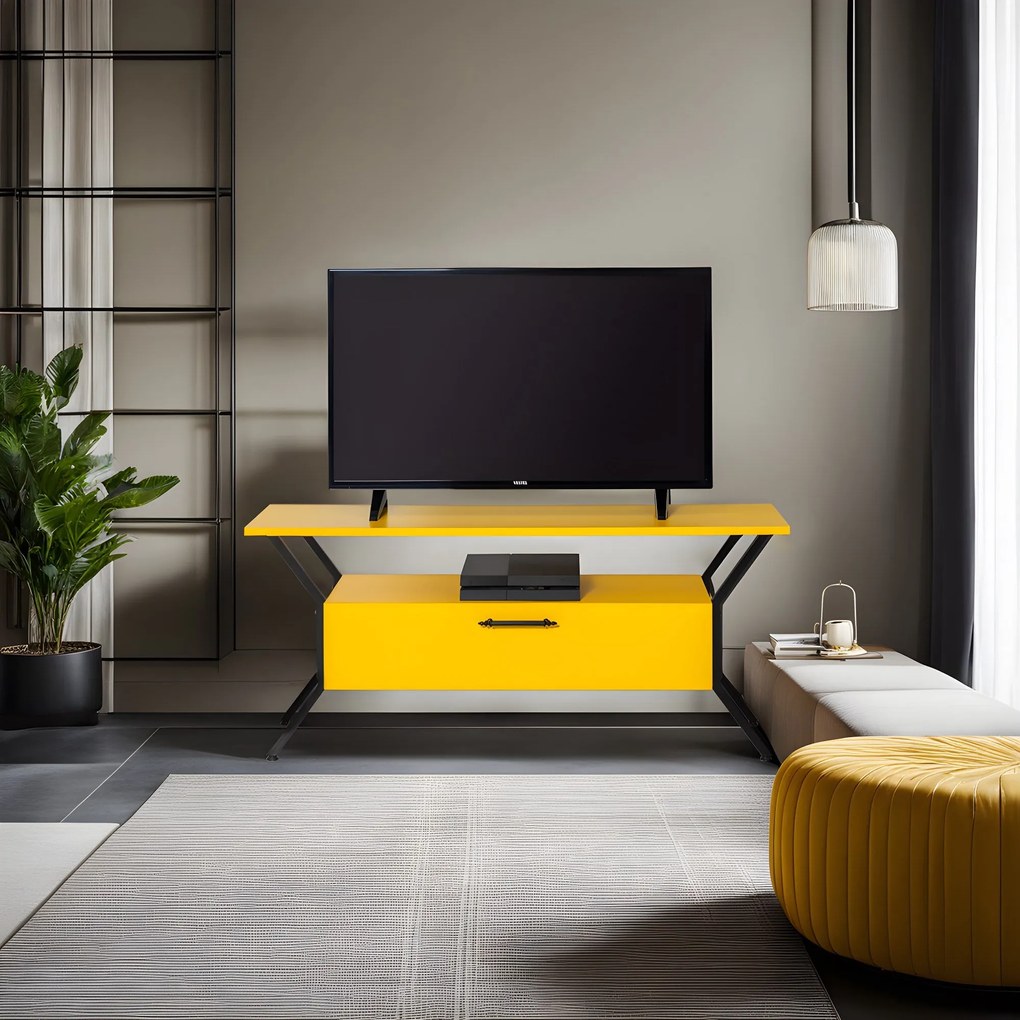 Móvel TV Tarz – Amarelo/Preto – 125x54x35 cm