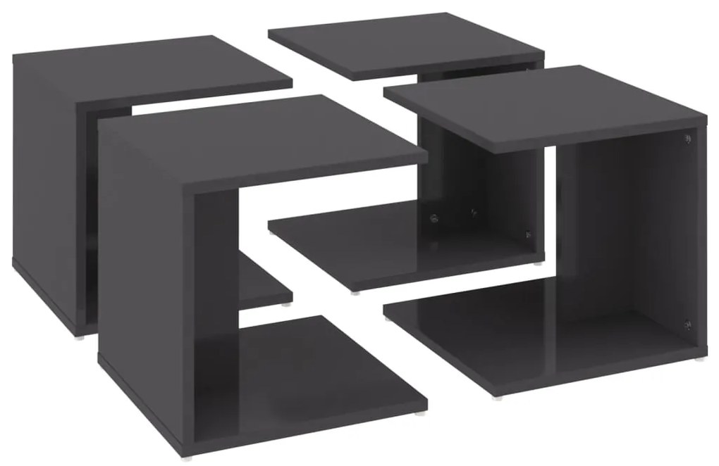 Mesas de centro 4pcs derivados de madeira cinza brilhante