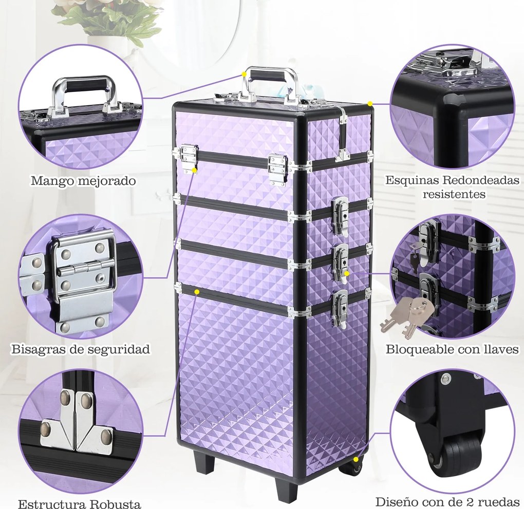 Mala de Maquilhagem Professional com Rodas Universais Mala de Maquilha