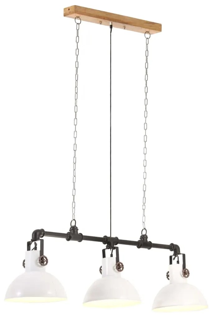 vidaXL Candeeiro teto industrial ferro e mangueira maciça E27 branco